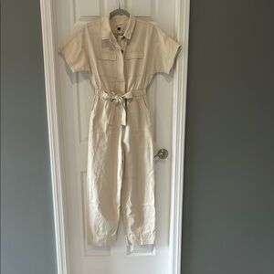 Universal Thread Cream Jumpsuit with Relaxed Fit and Waist Tie